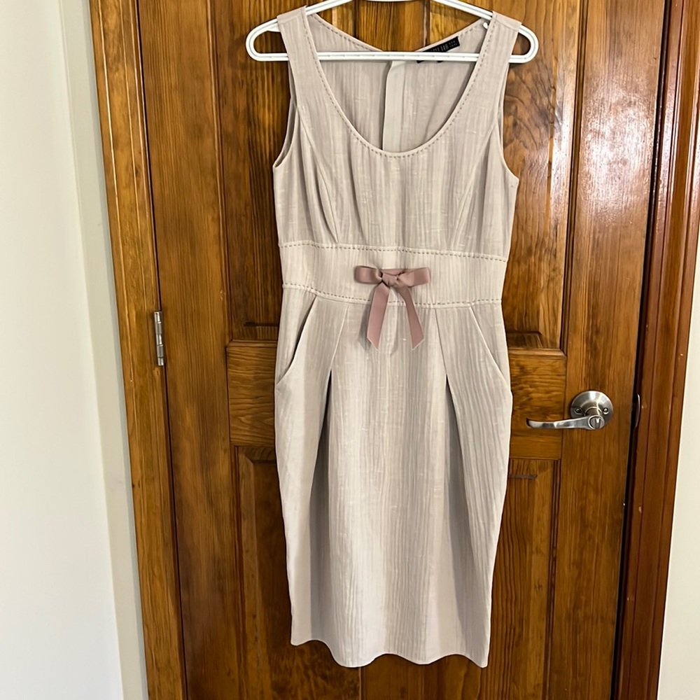 Lafayette like new taupe cotton linen dress knee length.